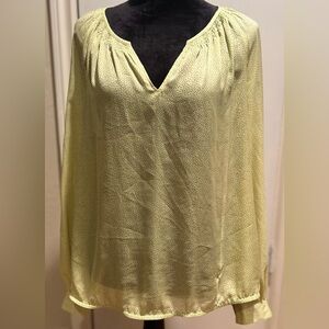 LOFT Semi-Sheer Chiffon Yellow & Black Polka Dot Split-Neck Relaxed Blouse Large
